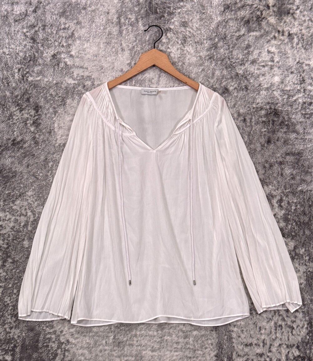Ramy Brook Top Small Womens White Long Kimono Sleeve Peasant Blouse